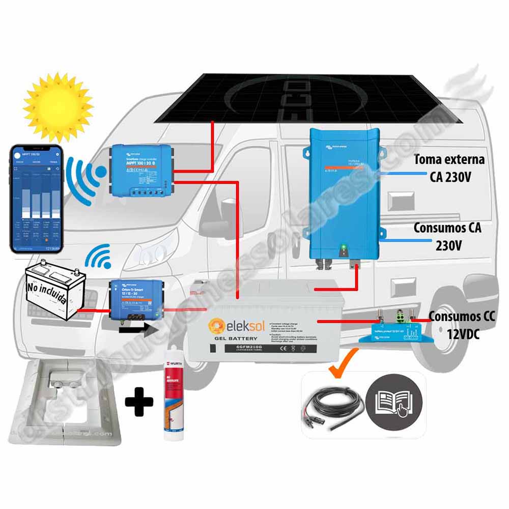 Kit Camper booster 30A, solar 305W, acumulación 250Ah, potencia 1200VA
