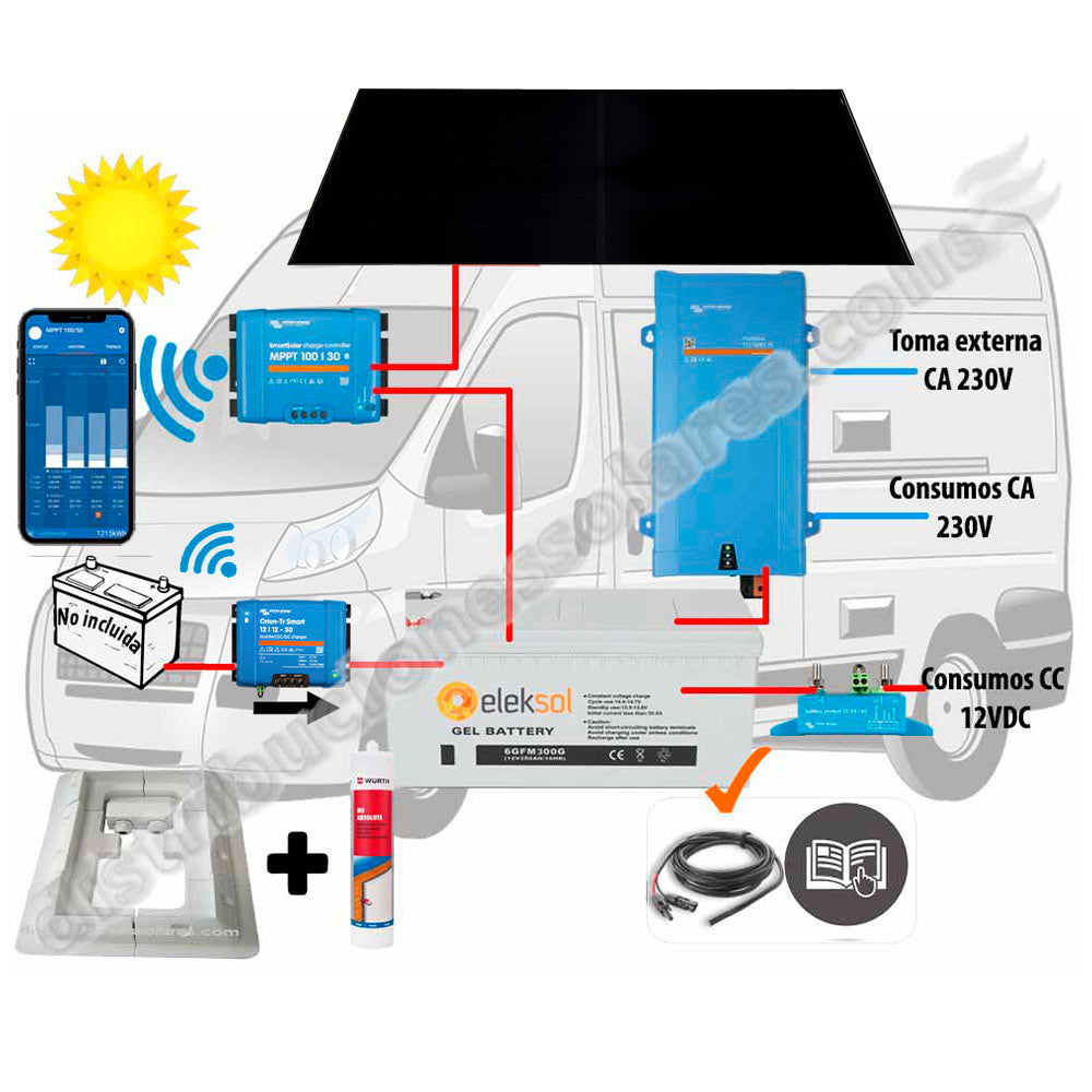 Kit Camper Javi Ordieres booster 30A, solar 400W IBC, acumulación 200A LFP, potencia 1600VA